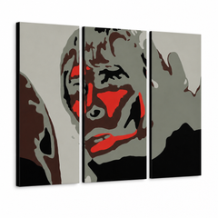 Ručno oslikana POP Art slika SMEĐI MAJMUN od 3 dela, ibbrown – 3D визуелизација ручно осликаног платна на белој позадини. Доминантне боје: црна, црвена, сива, смеђа, бела.