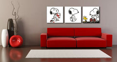 Ručno slikan slika na platnu s motivom SNOOPY, srce u belo-crnih nijansama, razigrana atmosfera, ljubav i nostalgija | Ručno slikan POP Art slika SNOOPY – glavna