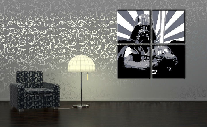 Ručno slikan slika na platnu u crno-belih nijansama | Ru��ne slikan POP Art slika STAR WARS, pop kultura i ikonografija – pregled