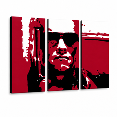 Ručno oslikana POP art slika Terminator 3 dela ter2 – 3D визуелизација ручно осликаног платна на белој позадини. Доминантне боје: црвена, црна, сива.