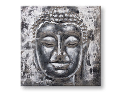 Ručno slikan slika na platnu s motivom BUDHA, Buddha u belo-sivih nijansama, mirna atmosfera, duhovnost, pogodan za dnevnog boravka | Slikana slika za zid BUDHA – glavna