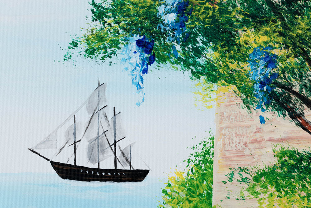 U boho stilu slika na platnu s motivom okean, bašta, cveće, more i plaža, priroda u bež-smeđih nijansama, mirna atmosfera, pogodan za hodnika – proizvod, pogled 5