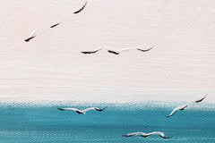 U boho stilu slika na platnu s motivom PLAŽA, okean, more i plaža u belo-bežih nijansama, mirna atmosfera, primorski život, pogodan za spavaće sobe – proizvod