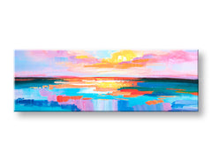 Pop art slika na platnu s motivom ZALAZAK SUNCA, okean, nebo, pejzaž u ljubičasto-plavih nijansama, mirna atmosfera, priroda, pogodan za kancelarije – glavna