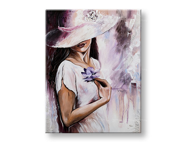 Ručno slikan slika na platnu s motivom ŽENA 1 delni, cvet, cveće, priroda u belo-bežih nijansama, elegantna atmosfera, elegancija i priroda – glavna