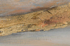 Detaljan prikaz teksture ručno slikane slike Nebo sa zlatnim akcentima, 90x110 cm, sa naglašenim potezima zlatne boje.