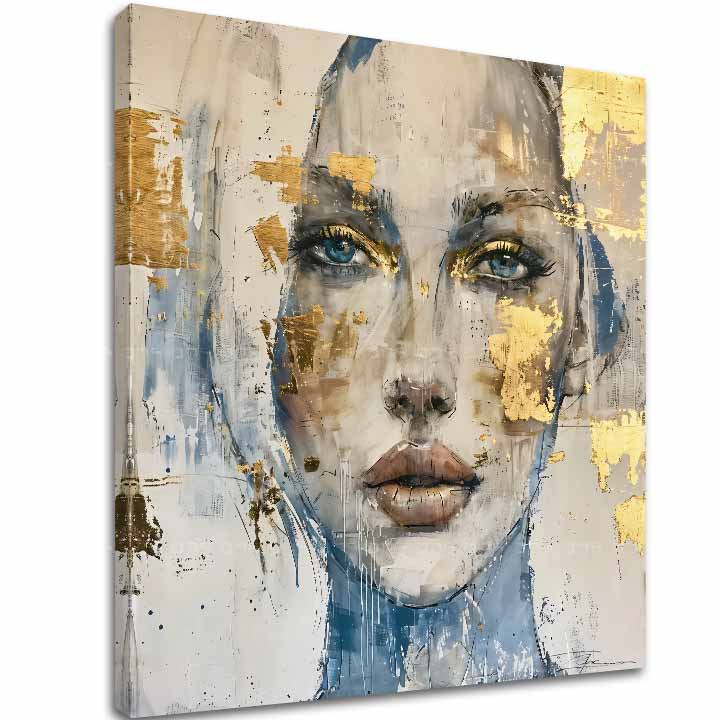 Detalj iz seta Mystická žena – Prodorni pogled, 3D canvas gallery-wrap platno ručno dotvoreno akrilnim bojama, zlatni detalji.