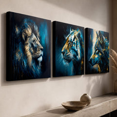 Set Wild Kingdom detalj – tri slike na zidu izbliza, vidljive gallery-wrap ivice i akrilni detalji