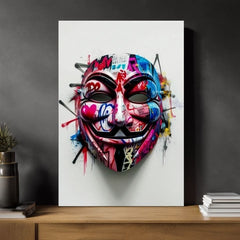 Moderan slika na platnu s motivom Anonymous Mask u belo-crnih nijansama, energična atmosfera | Slika Anonymous Mask – proizvod