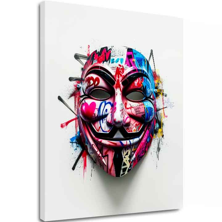 Moderan slika na platnu s motivom Anonymous Mask u belo-crnih nijansama, energična atmosfera | Slika Anonymous Mask – glavna