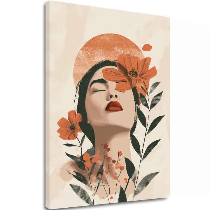 Moderan slika na platnu s motivom Blooming Soul, cveće, sunce, lišće u krem-narandžastih nijansama, mirna atmosfera, priroda i lepota | Slika Blooming Soul – glavna