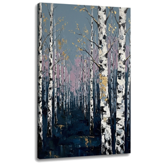 Slika brezova šuma na platnu — 3D vizuelizacija canvasa sa vidljivim drvenim ramom, Papilora Premium Art.