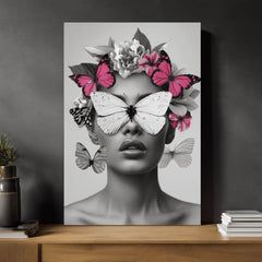 Moderan slika na platnu s motivom Butterfly Vision, leptiri, cveće u belo-crnih nijansama, eterična atmosfera, lepota i snovi | Slika Butterfly Vision – proizvod
