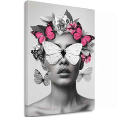 Moderan slika na platnu s motivom Butterfly Vision, leptiri, cveće u belo-crnih nijansama, eterična atmosfera, lepota i snovi | Slika Butterfly Vision – glavna