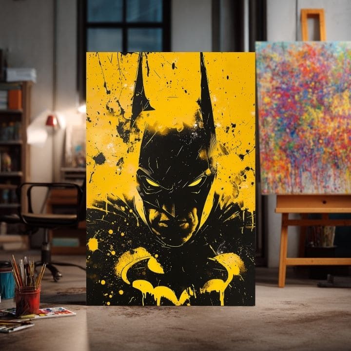 Moderan slika na platnu s motivom Dark Knight na platnu, maska u crno-belih nijansama, intenzivna atmosfera | Slika Dark Knight na platnu – proizvod