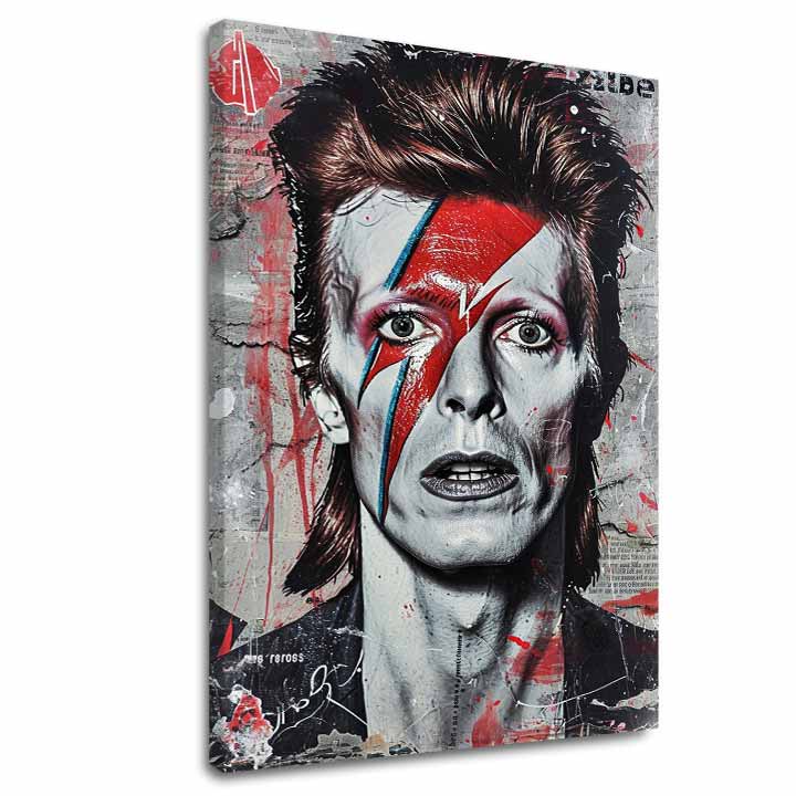 Moderan slika na platnu s motivom Davida Bowieho - Ikona hudby i štýlu u belo-crnih nijansama, intenzivna atmosfera, muzička istorija i ikonografija – glavna