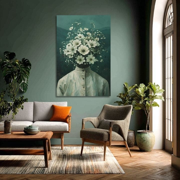 Moderan slika na platnu s motivom Flower Head, cveće u kremih nijansama, eterična atmosfera, rast i razvoj | Slika Flower Head – proizvod, pogled 2