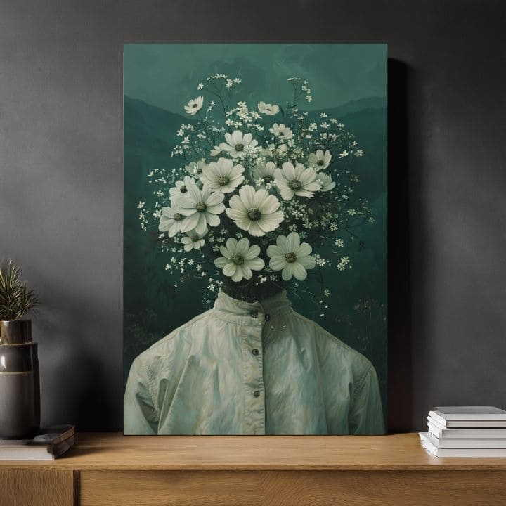 Moderan slika na platnu s motivom Flower Head, cveće u kremih nijansama, eterična atmosfera, rast i razvoj | Slika Flower Head – proizvod