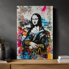 Moderan slika na platnu s motivom Graffiti Mona na platnu u crno-belih nijansama, energična atmosfera | Slika Graffiti Mona na platnu – proizvod, pogled 2
