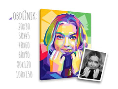 Pop art slika na platnu s motivom žena, lice, portret, dečji motiv, ljudi u ljubičasto-plavih nijansama, živahna atmosfera, lepota, pogodan za dnevnog boravka – glavna