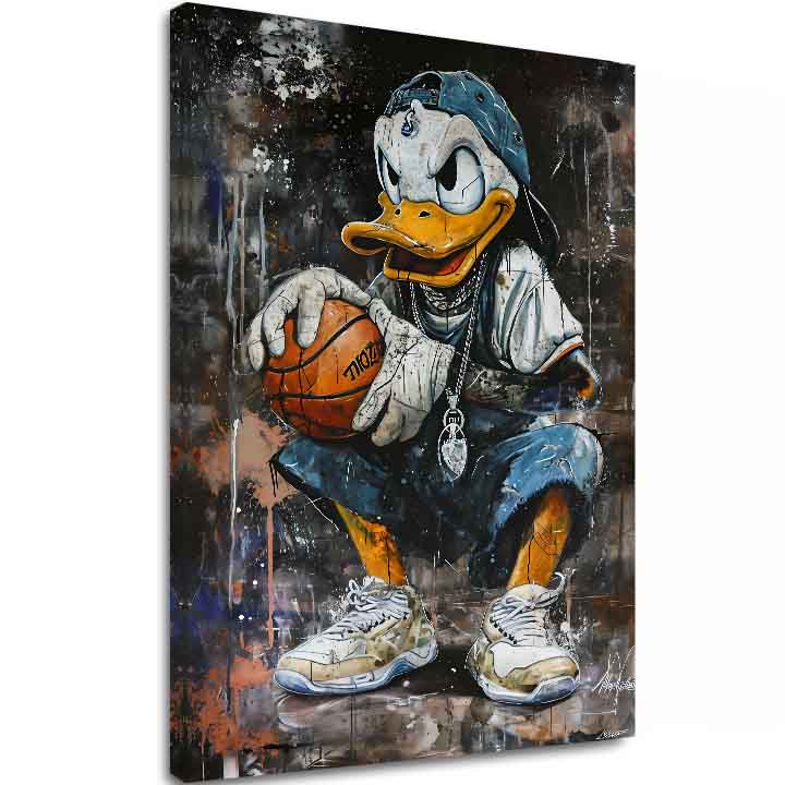 Moderan slika na platnu s motivom LeBron Duck na platnu u belih nijansama, urbana atmosfera, pop kultura i nostalgija | Slika LeBron Duck na platnu – glavna