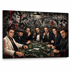 Slika mafijaša za pokerskim stolom na tamnom zidu – 7 gangsterskih filmskih legendi na platnu Papilora