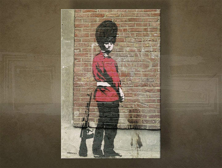 Klasičan slika s motivom Street ART – Banksy, pejzaž, more i plaža u ljubičasto-plavih nijansama | Slika na platnu Street ART – Banksy, detinjstvo – pregled