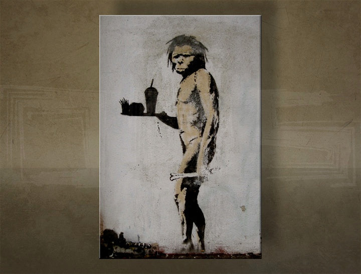 Klasičan slika na platnu s motivom Street ART – Banksy, pejzaž, more i plaža u ljubičasto-plavih nijansama, višedelna izvedba, pogodan za dnevnog boravka – glavna