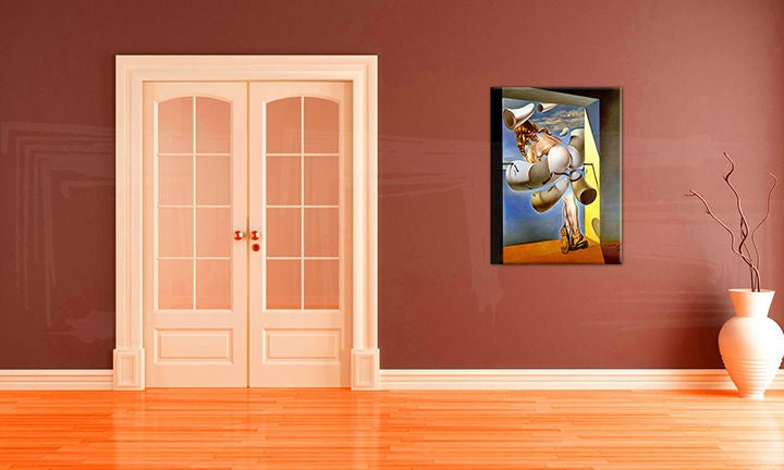Vintage slika s motivom CHASTITY – Salvador Dalí, pejzaž, šešir u plavo-sivih nijansama | Slika na platnu CHASTITY – Salvador Dalí, snovi – pregled