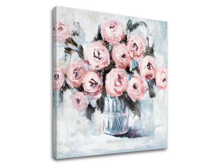 Vintage slika na platnu s motivom CVEĆE VO VAZE, cveće, mapa, priroda u belo-plavih nijansama, romantična atmosfera, priroda i prolećna atmosfera – proizvod