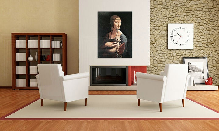 Vintage slika s motivom DÁMA S HRANOSTAJOM – Leonardo da Vinci, pejzaž, religiozni motiv u višebojnih nijansama, priroda i elegancija – pregled