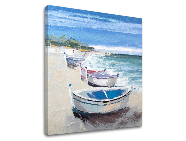 U boho stilu slika na platnu s motivom ČAMCI V PRÍSTAVE, plaža, okean, mapa, more i plaža u belo-bežih nijansama, opuštajuća atmosfera, pogodan za hodnika – proizvod