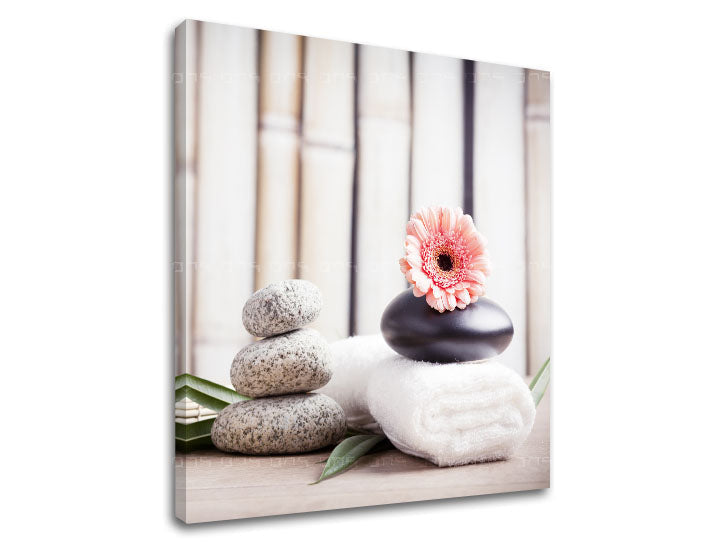 Klasičan slika na platnu s motivom FENG SHUI, cveće, priroda u belo-bežih nijansama, mirna atmosfera, priroda, pogodan za dnevnog boravka | Slika na platnu FENG SHUI_053-12 – proizvod