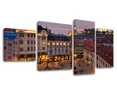 Klasičan slika na platnu s motivom SLOVAČKA, pejzaž, mapa, priroda, slovački motiv u belo-plavih nijansama, mirna atmosfera, višedelna izvedba – glavna