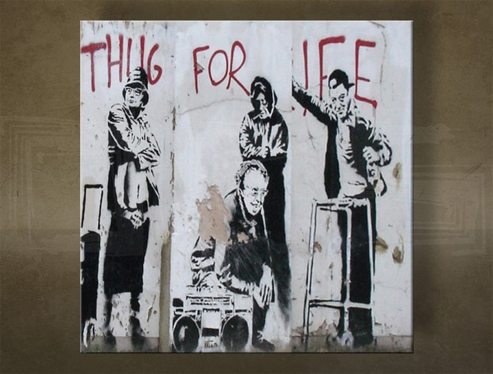 Klasičan slika na platnu s motivom Street ART – Banksy u belo-crvenih nijansama, gradski život, pogodan za kancelarije | Slika na platnu Street ART – Banksy – glavna