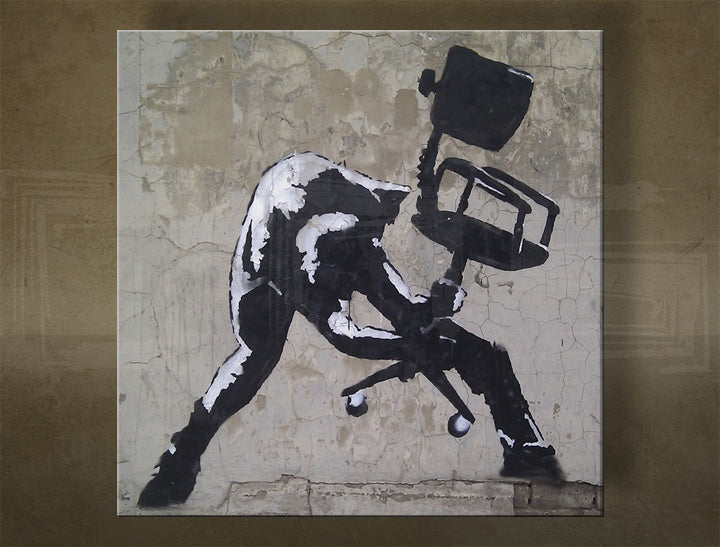Klasičan slika na platnu s motivom Street ART – Banksy u belo-sivih nijansama, pogodan za kancelarije | Slika na platnu Street ART – Banksy – glavna