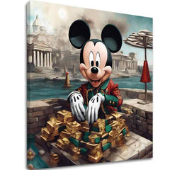 Industrijski slika na platnu s motivom Mickey Mouse v Luxuse, dečji motiv u zlatnih nijansama, pop kultura, pogodan za dnevnog boravka | Slika na platnu - Mickey Mouse v Luxuse – glavna