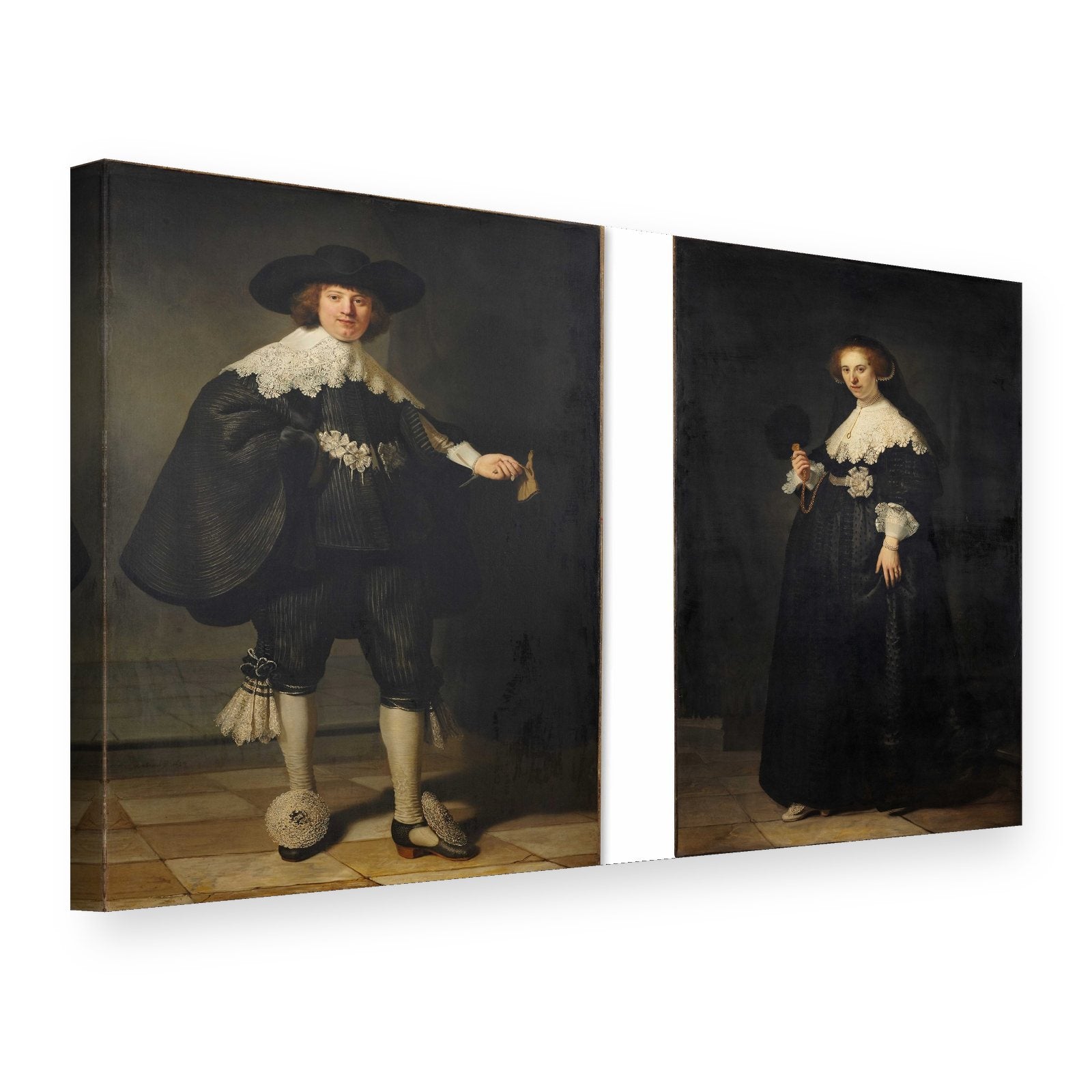 Slika na platnu Portreti Martena Sulmansa i Opjen Kopit – Rembrant, 3D prikaz