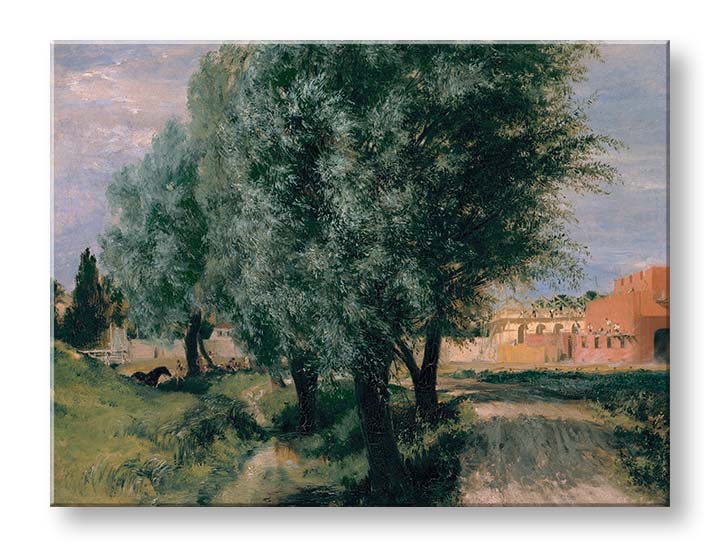 Moderan slika na platnu s motivom Adolph Menzel - Stavenisko s vrbami, drveće, stazica, nebo u zeleno-smeđih nijansama, mirna atmosfera – proizvod