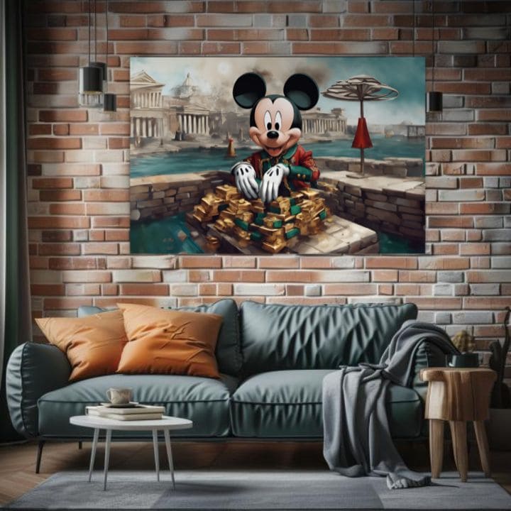 Klasičan slika na platnu s motivom Bohatý Mickey Mouse, dečji motiv, priroda u plavo-zelenih nijansama, pogodan za dnevnog boravka | Slika na platnu - Bohatý Mickey Mouse – proizvod, pogled 2