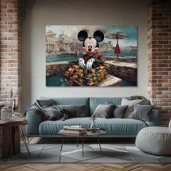 Klasičan slika na platnu s motivom Bohatý Mickey Mouse, dečji motiv, priroda u plavo-zelenih nijansama, pogodan za dnevnog boravka | Slika na platnu - Bohatý Mickey Mouse – proizvod