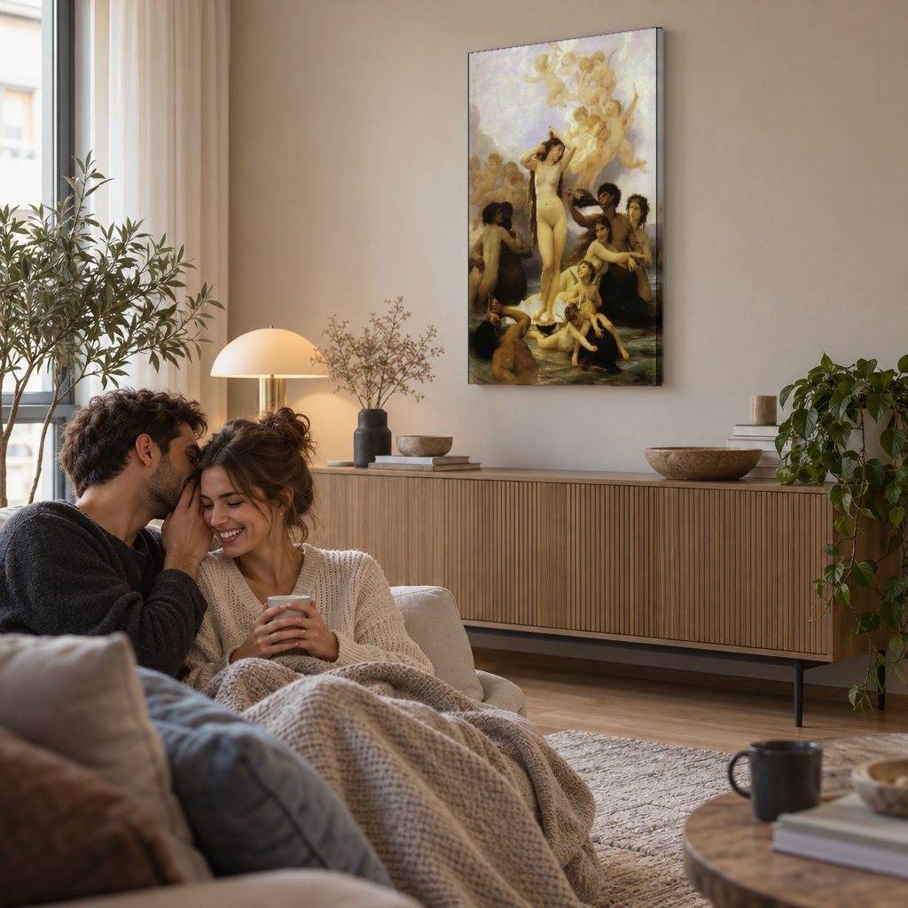 Slika na platnu Rođenje Venere – Vilijam Bugro u dnevnoj sobi