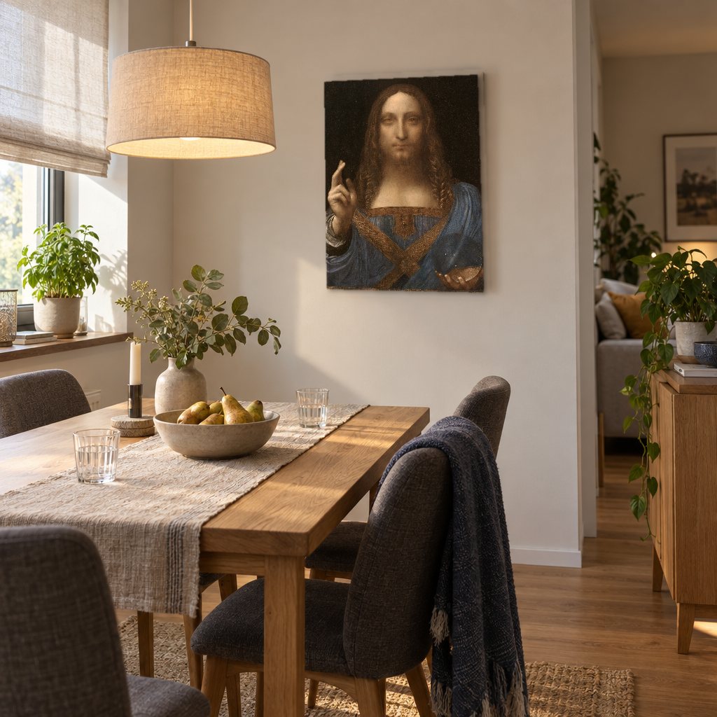 Slika na platnu Salvator mundi – Leonardo da Vinči u trpezariji