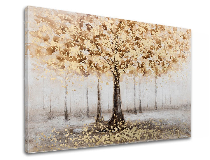 Art deko slika s motivom STROM, šuma, pejzaž u belo-bežih nijansama | Slika na platnu STROM, priroda i elegancija – pregled