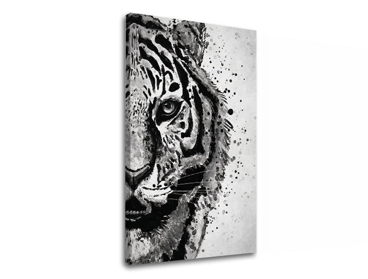 Moderan slika s motivom TIGER 001, tigar, pejzaž u belo-sivih nijansama | Slika na platnu TIGER 001, priroda i snaga – pregled