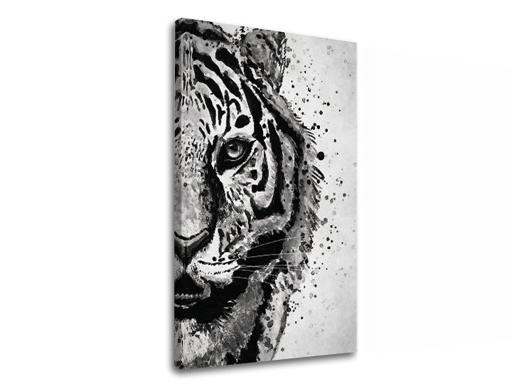 Moderan slika na platnu s motivom TIGER 001, tigar, pejzaž u belo-sivih nijansama, intenzivna atmosfera, priroda i snaga, pogodan za radne sobe – proizvod