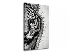 Moderan slika na platnu s motivom TIGER 001, tigar, pejzaž u belo-sivih nijansama, intenzivna atmosfera, priroda i snaga, pogodan za radne sobe – proizvod
