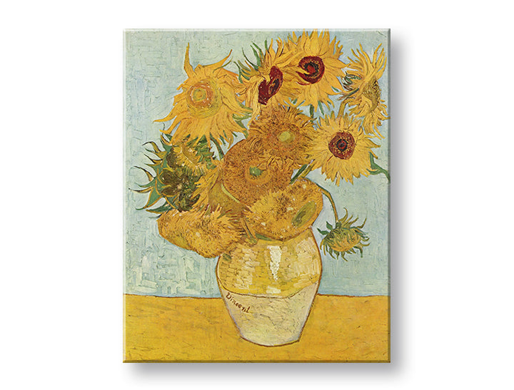 Vintage slika na platnu s motivom Vincent van Gogh - Váza s dvanástimi slnečnicami, vaza, cveće u plavo-žutih nijansama, živahna atmosfera, pogodan za dnevnog boravka – proizvod, pogled 2