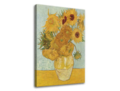 Vintage slika na platnu s motivom Vincent van Gogh - Váza s dvanástimi slnečnicami, vaza, cveće u plavo-žutih nijansama, živahna atmosfera, pogodan za dnevnog boravka – proizvod