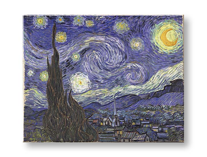 Vintage slika na platnu s motivom Vincent van Gogh - Hviezdna noc, noćno nebo, zvezde, mapa, priroda u belo-plavih nijansama, pogodan za radne sobe – proizvod, pogled 2